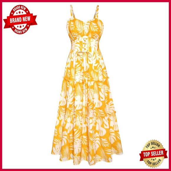 Dresses & Skirts - Boho Floral Maxi Dress Smocked Back Adjustable Straps Tiered Pockets Summer